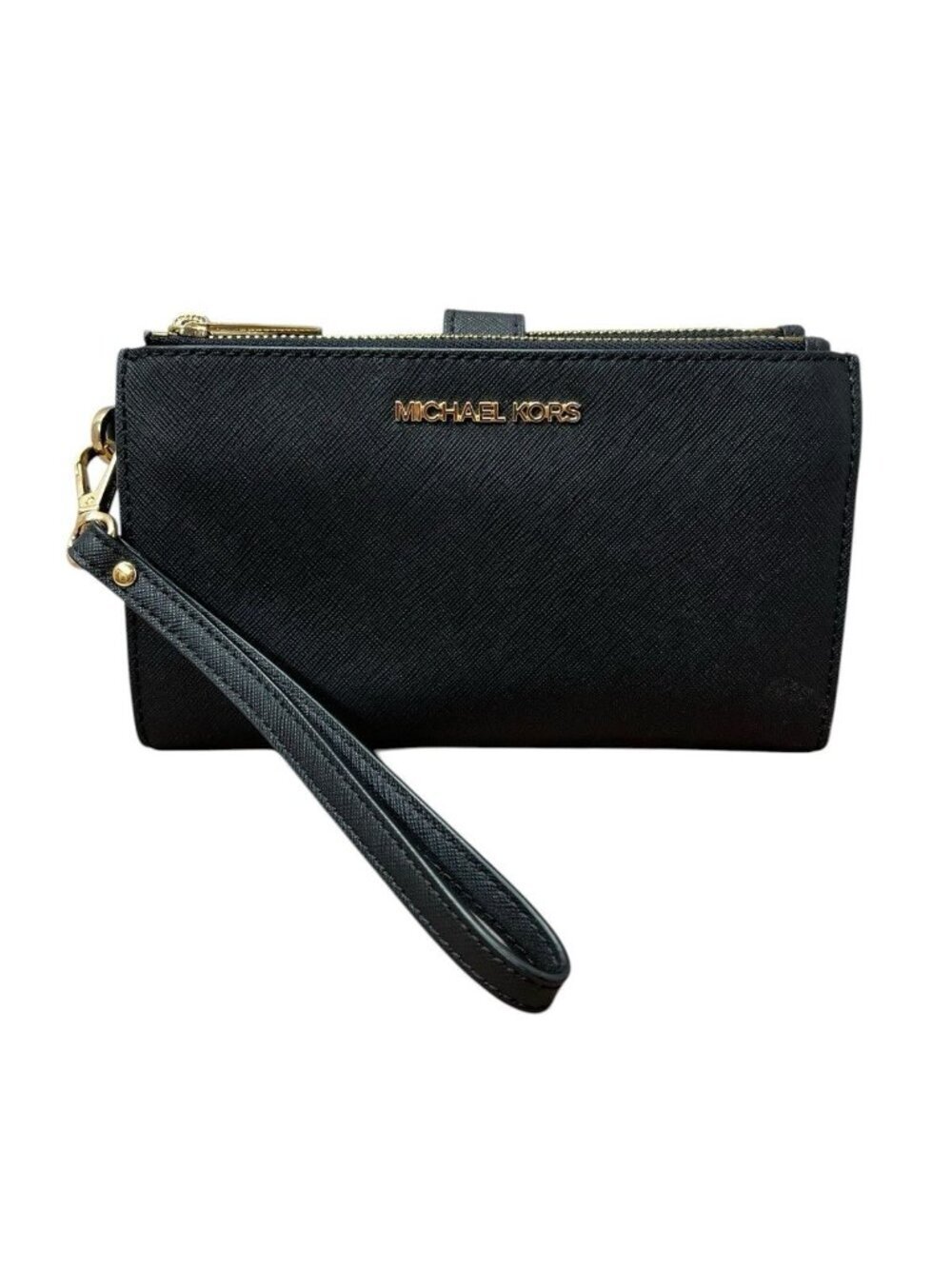 Michael Kors Large Leather Black Double Zip Smartphone Wristlet Wallet